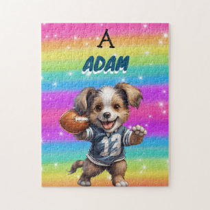 Puzzle Chiot jouant au football avec Rainbows & Name