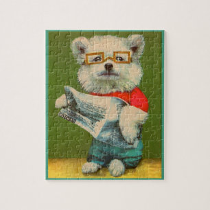 Puzzle chiot lisant le journal