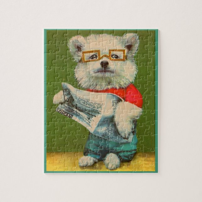 Puzzle chiot lisant le journal (Vertical)