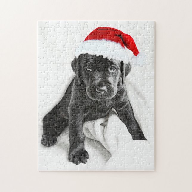 Puzzle Chiot noir labrador avec casquette de Noël (Vertical)