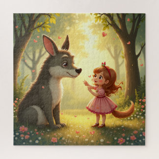 Puzzle Chiot, petite fille, conte de fées