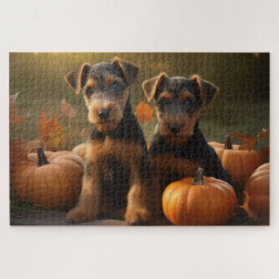 Puzzle Chiots Airedale Automne Délice Citrouille