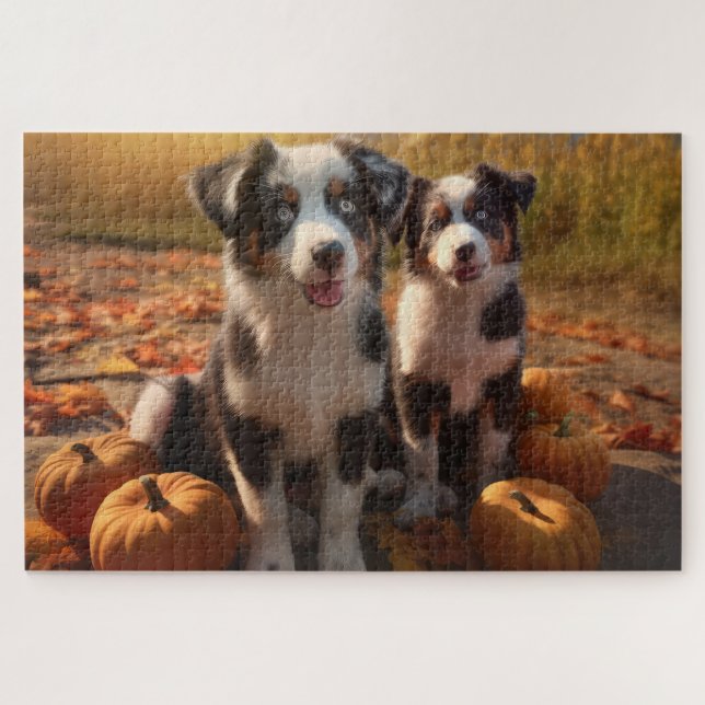 Puzzle Chiots Berger Australien Délice d'Automne Citrouil (Horizontal)