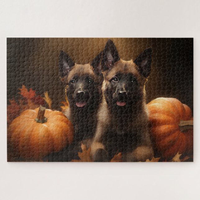 Puzzle Chiots Berger Belge Délice d'Automne Citrouille (Horizontal)