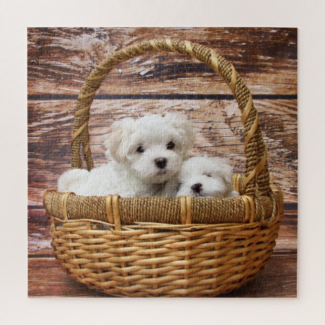 Puzzle Chiots blancs dans une panier (Vertical)