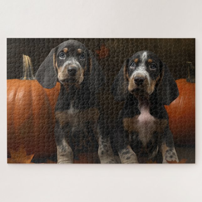 Puzzle Chiots Bluetick Coonhound Délice d'Automne Citroui (Horizontal)