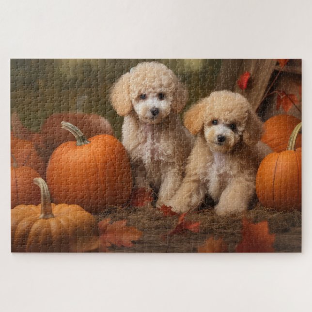 Puzzle Chiots Caniches Délice d'Automne Citrouille (Horizontal)