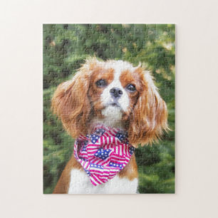 Puzzle Chiots Cavalier King Charles au drapeau américain