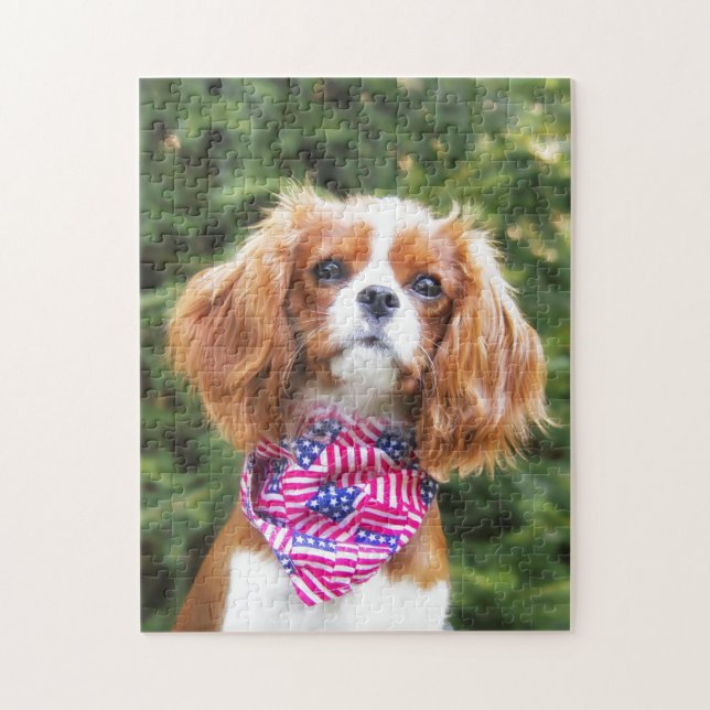 Puzzle Chiots Cavalier King Charles au drapeau américain (Vertical)