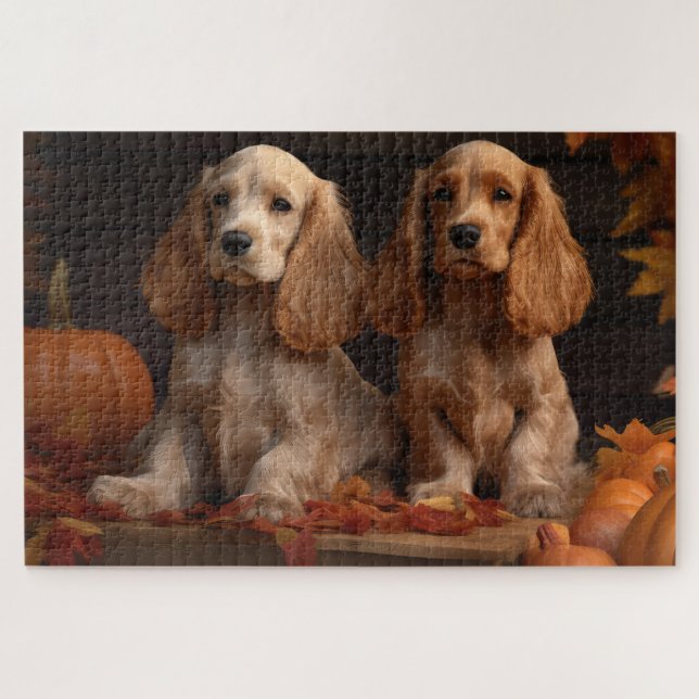 Puzzle Chiots Cocker Spaniel Délice d'Automne Citrouille  (Horizontal)