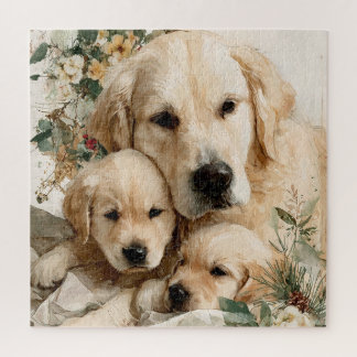 Puzzle Chiots de la famille Golden Retriever Noël Vintage