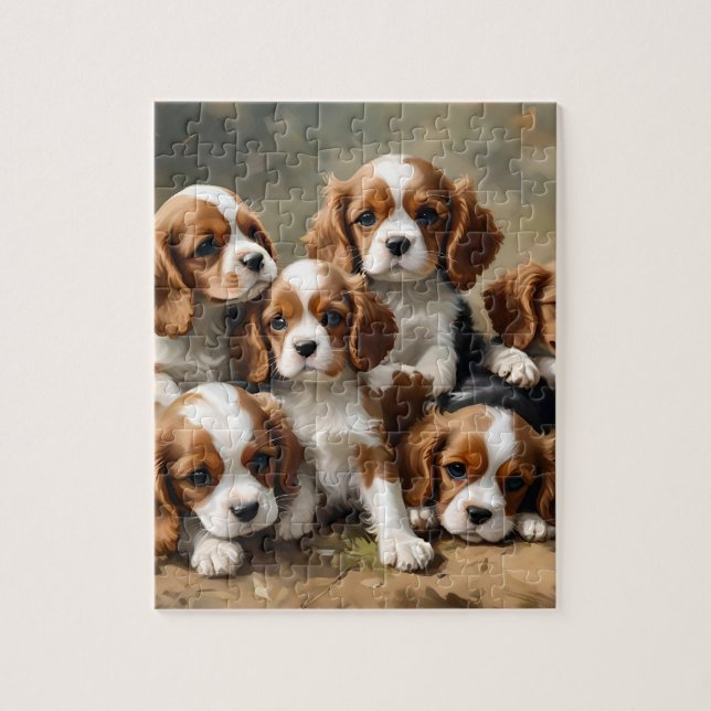 Puzzle Chiots Espagnols Brown Et Blancs, (Vertical)