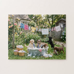 Puzzle Chiots faisant la lessive
