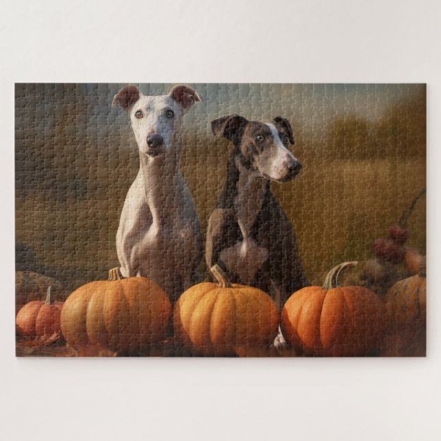 Puzzle Chiots Greyhound Délice d'Automne Citrouille (Horizontal)