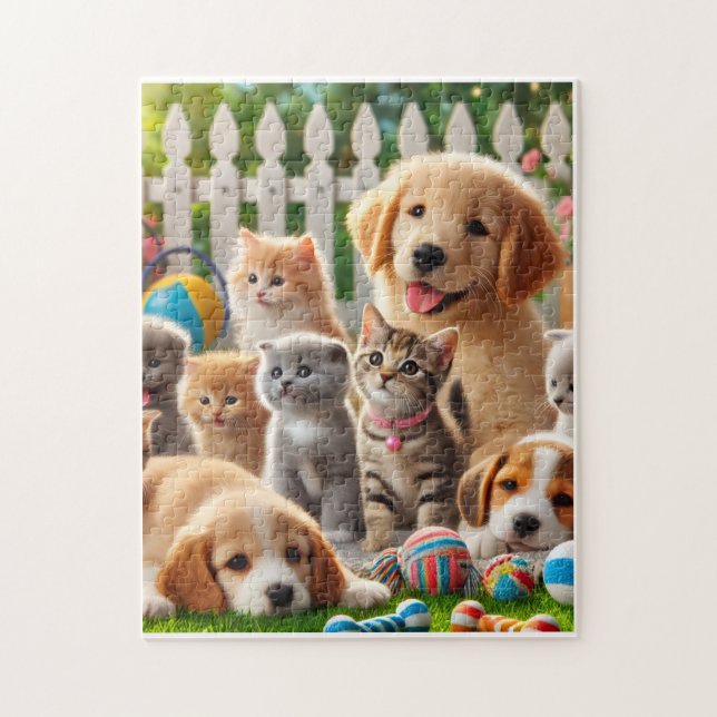 Puzzle Chiots joueurs & Chatons curieux (Vertical)