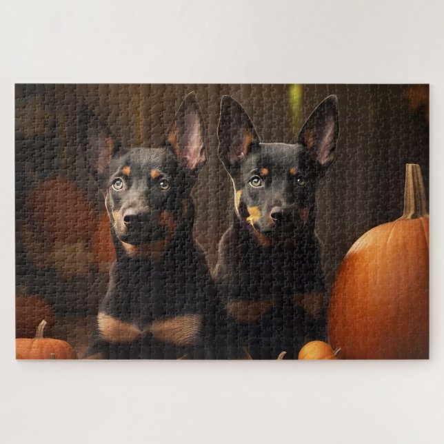 Puzzle Chiots Kelpie Australien Délice d'Automne Citrouil (Horizontal)