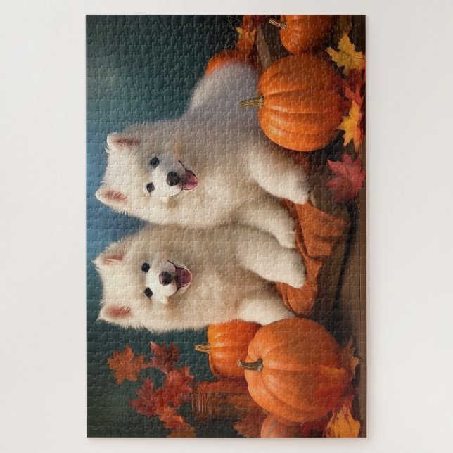 Puzzle Chiots Samoyède Délice d'Automne Citrouille  (Vertical)
