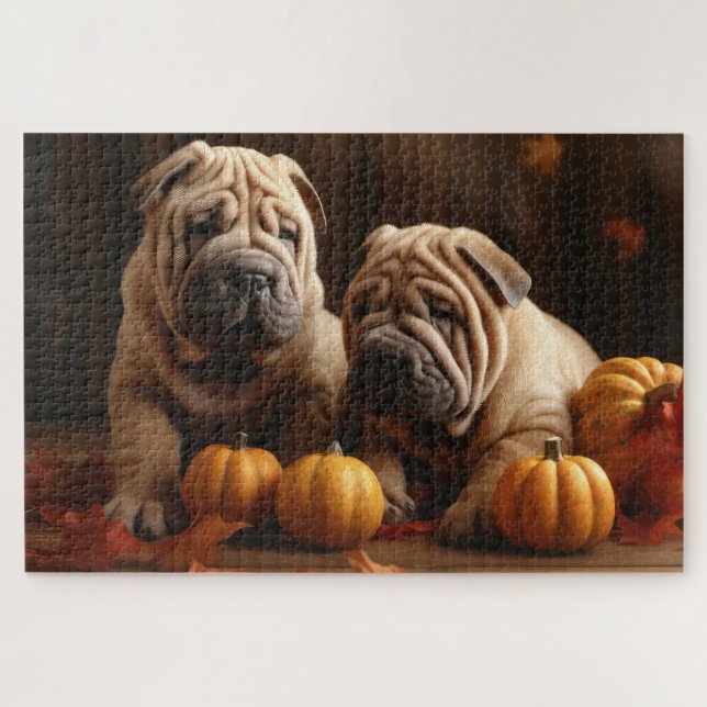 Puzzle Chiots Shar Pei Automne Délice Citrouille (Horizontal)
