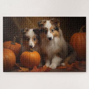 Puzzle Chiots Shetland Sheepdog Délice d'Automne Citrouil