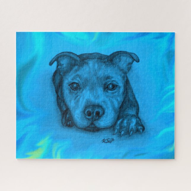 Puzzle Chiots Staffy Bleu (Horizontal)