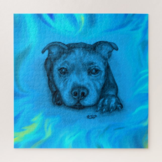 Puzzle Chiots Staffy Bleu (Vertical)