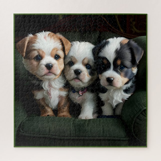 Puzzle Chiots super mignons sur le canapé 2 (Vertical)