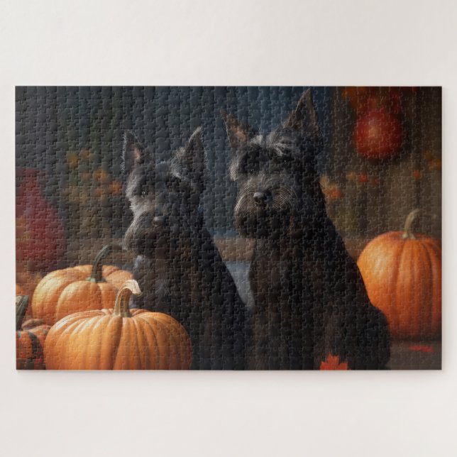 Puzzle Chiots Terrier Ecossais Délice d'Automne Citrouill (Horizontal)