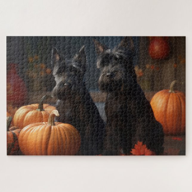 Puzzle Chiots Terrier Ecossais Délice d'Automne Citrouill (Horizontal)