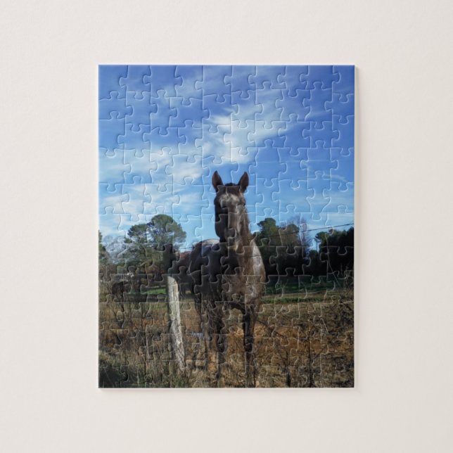 Puzzle Chocolat au lait Cheval Brown en bleu (Vertical)