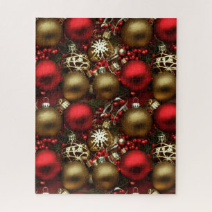 Puzzle Chocolat Brown et ornements de Noël rouge rubis