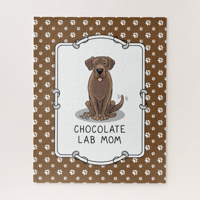 Puzzle Chocolat Lab Maman (Labrador Retriever Mom) mignon (Vertical)