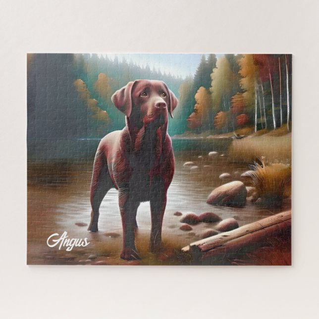 Puzzle Chocolat Labrador et lac (Horizontal)