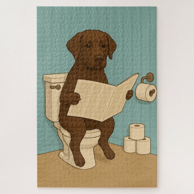 Puzzle Chocolat Labrador Lecture journal sur Toilet (Vertical)