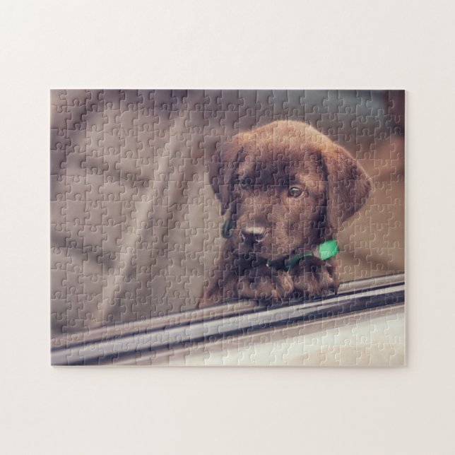 Puzzle Chocolat Labrador Puppy In Car (Horizontal)