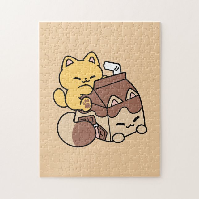 Puzzle Chocolate Milk Sipping on Bliss – Kawaii Cat Food  (Vertical)