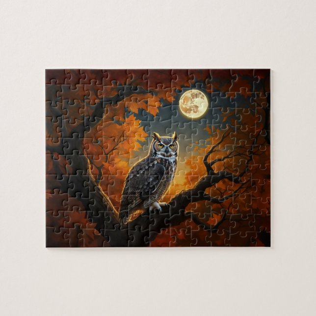 Puzzle Chouette à cornes en automne (Horizontal)