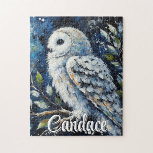 Puzzle Chouette blanche sur branche en clair de lune Pers