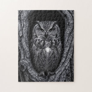 Puzzle Chouette dans un arbre noir et blanc
