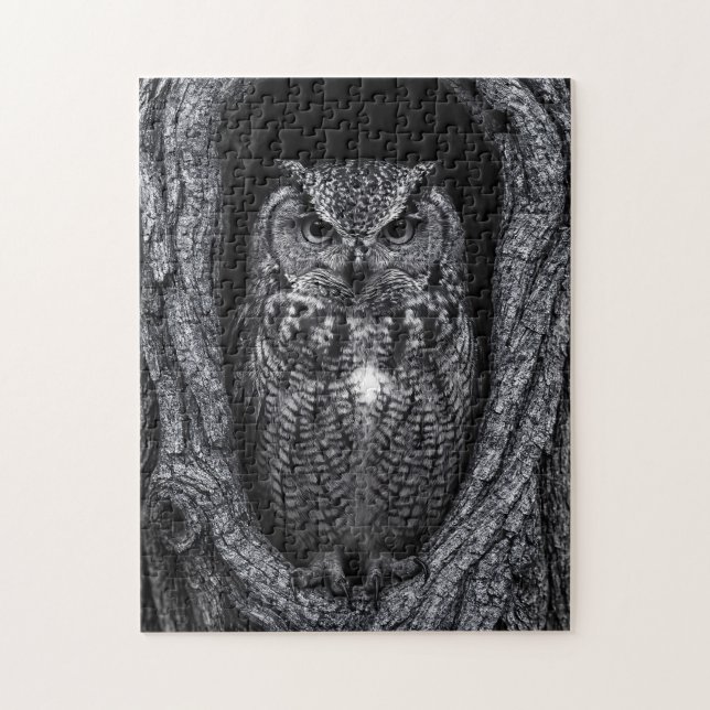 Puzzle Chouette dans un arbre noir et blanc (Vertical)