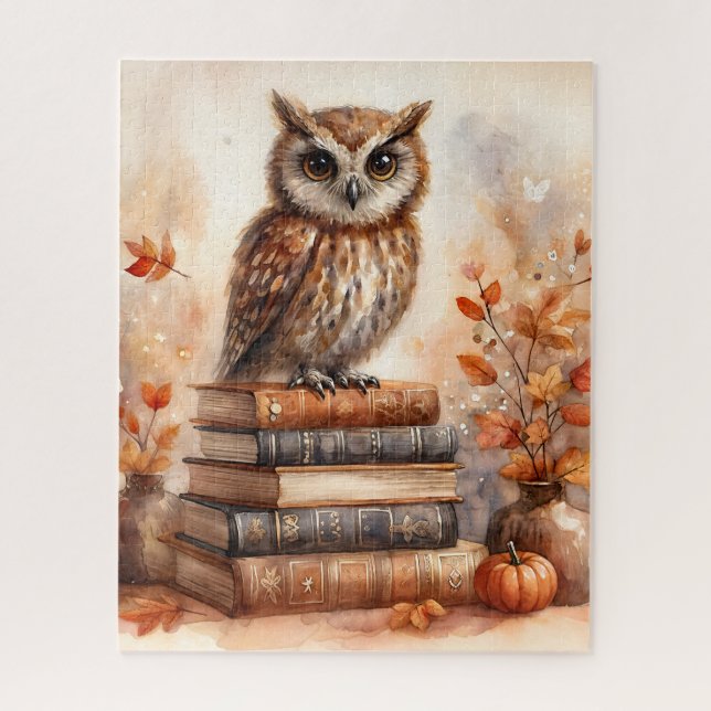 Puzzle Chouette d'automne sur botte avec feuilles d'autom (Vertical)