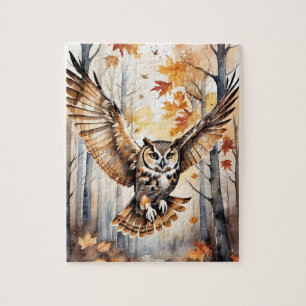 Puzzle Chouette de forêt boisée aquarelle Animaux d'autom