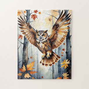 Puzzle Chouette de forêt boisée aquarelle Animaux d'autom