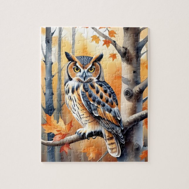 Puzzle Chouette de forêt boisée aquarelle Animaux d'autom (Vertical)