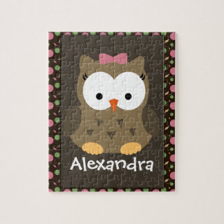 Puzzle Chouette de petite fille mignonne, rose/vert/Brown