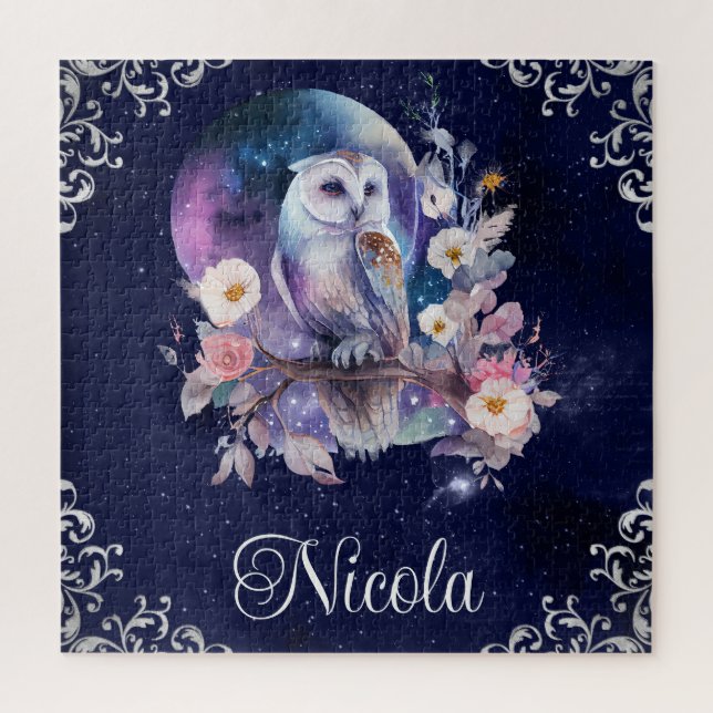 Puzzle Chouette d'Imaginaire céleste à aquarelle vintage (Vertical)