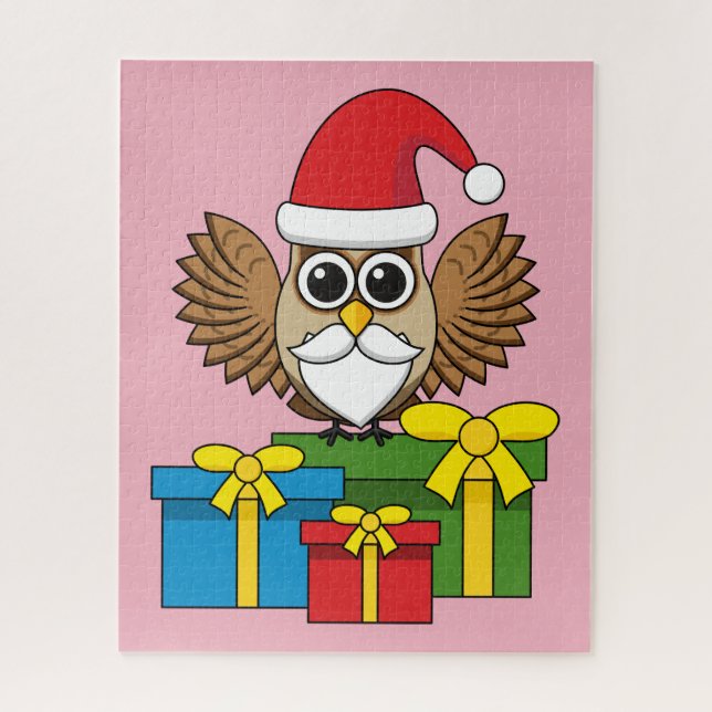 Puzzle Chouette du Père Noël avec présents (Vertical)