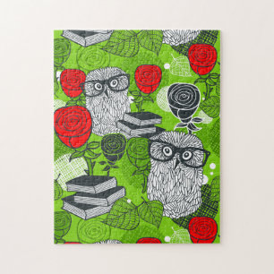 Puzzle Chouette en roses rouges