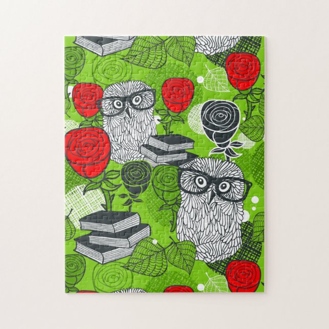 Puzzle Chouette en roses rouges (Vertical)