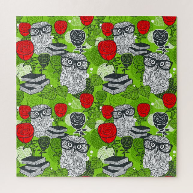 Puzzle Chouette en roses rouges (Vertical)