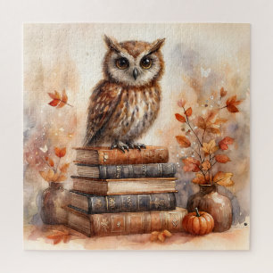 Puzzle Chouette sur livres Aquarelle d'automne